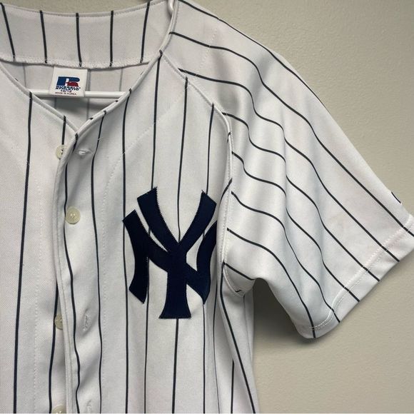 Russell Athletic New York Yankees Pinstripe Button Down Jersey Size 10/12 - Picture 2 of 7
